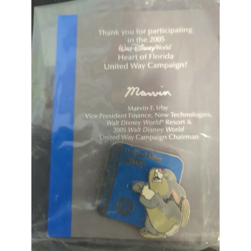 Walt Disney heart of Florida United way 2005 Participant thumper pin NEW